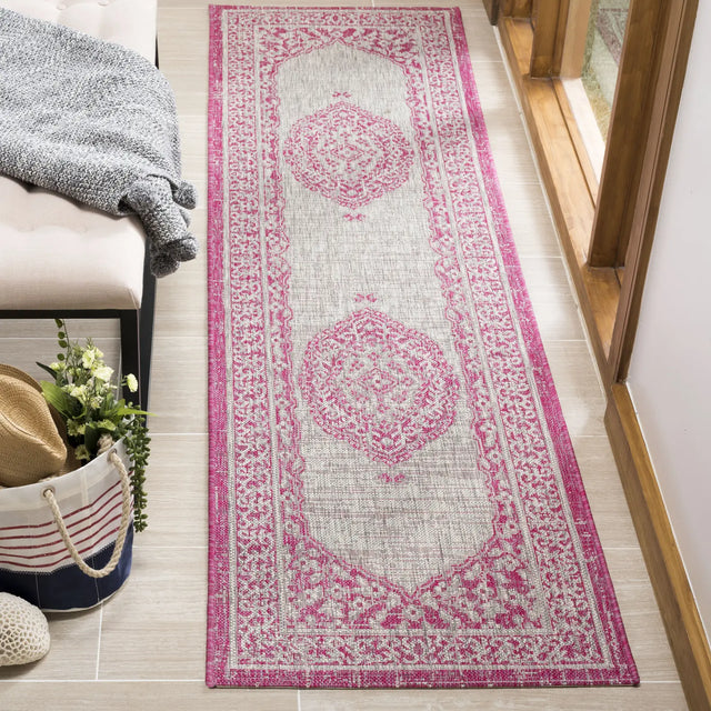 Safavieh Courtyard 2'-3" x 10'-0" Rug in Light Grey / Fuchsia