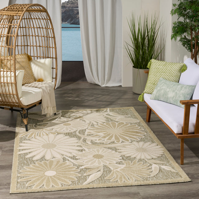 Nourison Aloha ALH33 Machine Made Ivory, Sage Rug