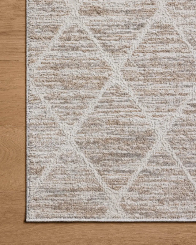 Loloi Townes TOW-01 Pebble / Beige Rug - corner on wood