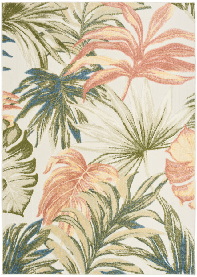 Nourison Aloha ALH43 Machine Made Ivory, Green Rug