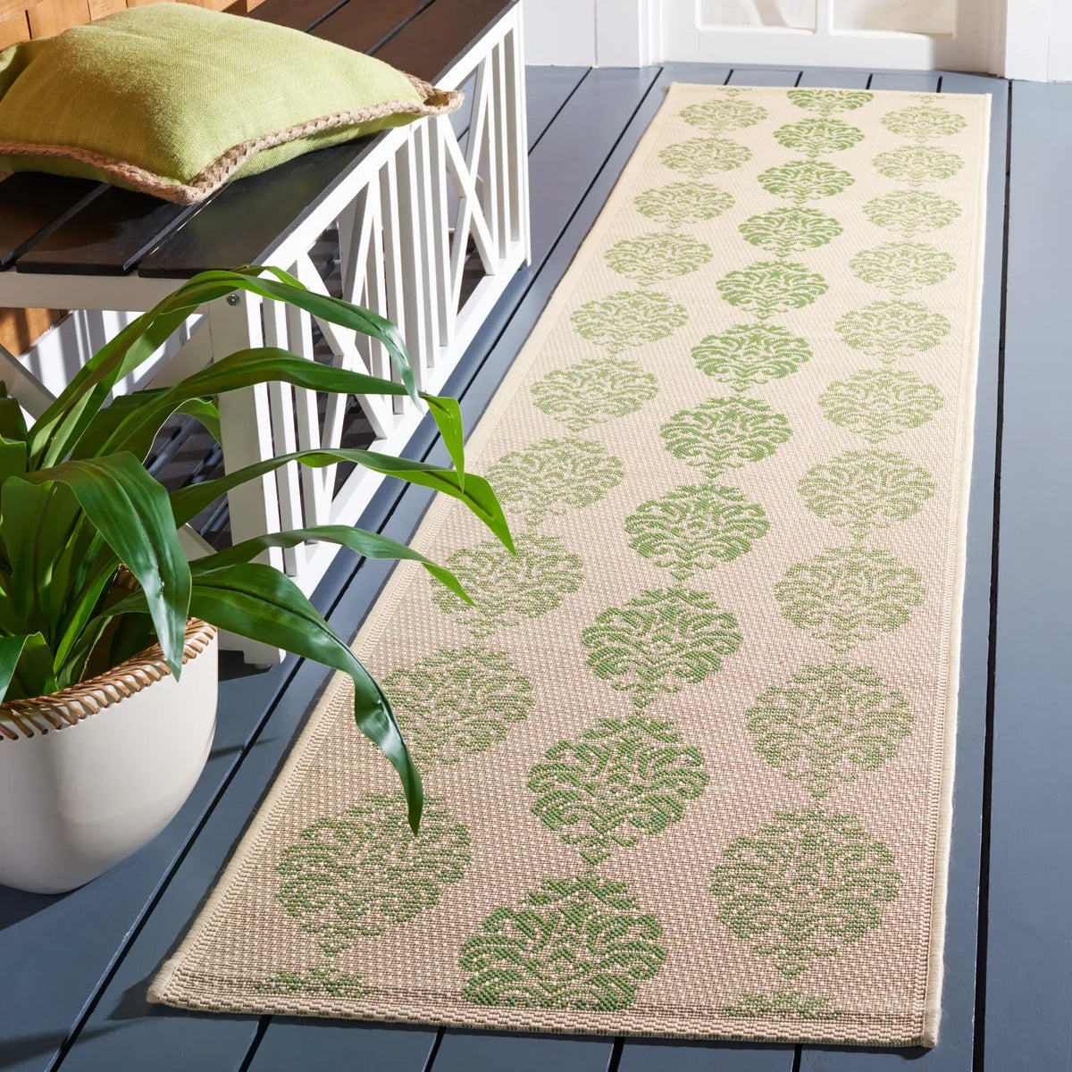 Safavieh Courtyard 2'-3" x 10'-0" Rug in Natural / Olive