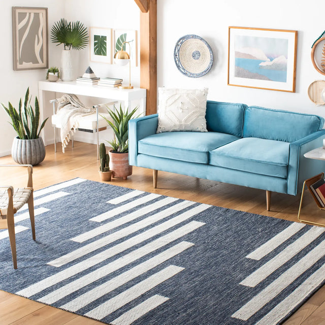 Safavieh Striped Kilim 10'-0" x 14'-0" Rug in Navy / Ivory