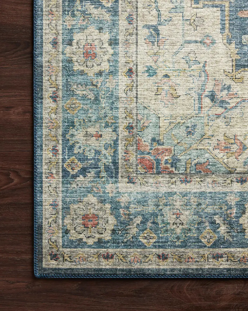 Loloi Skye Sky-12 Ocean/Multi Rugs - corner on wood