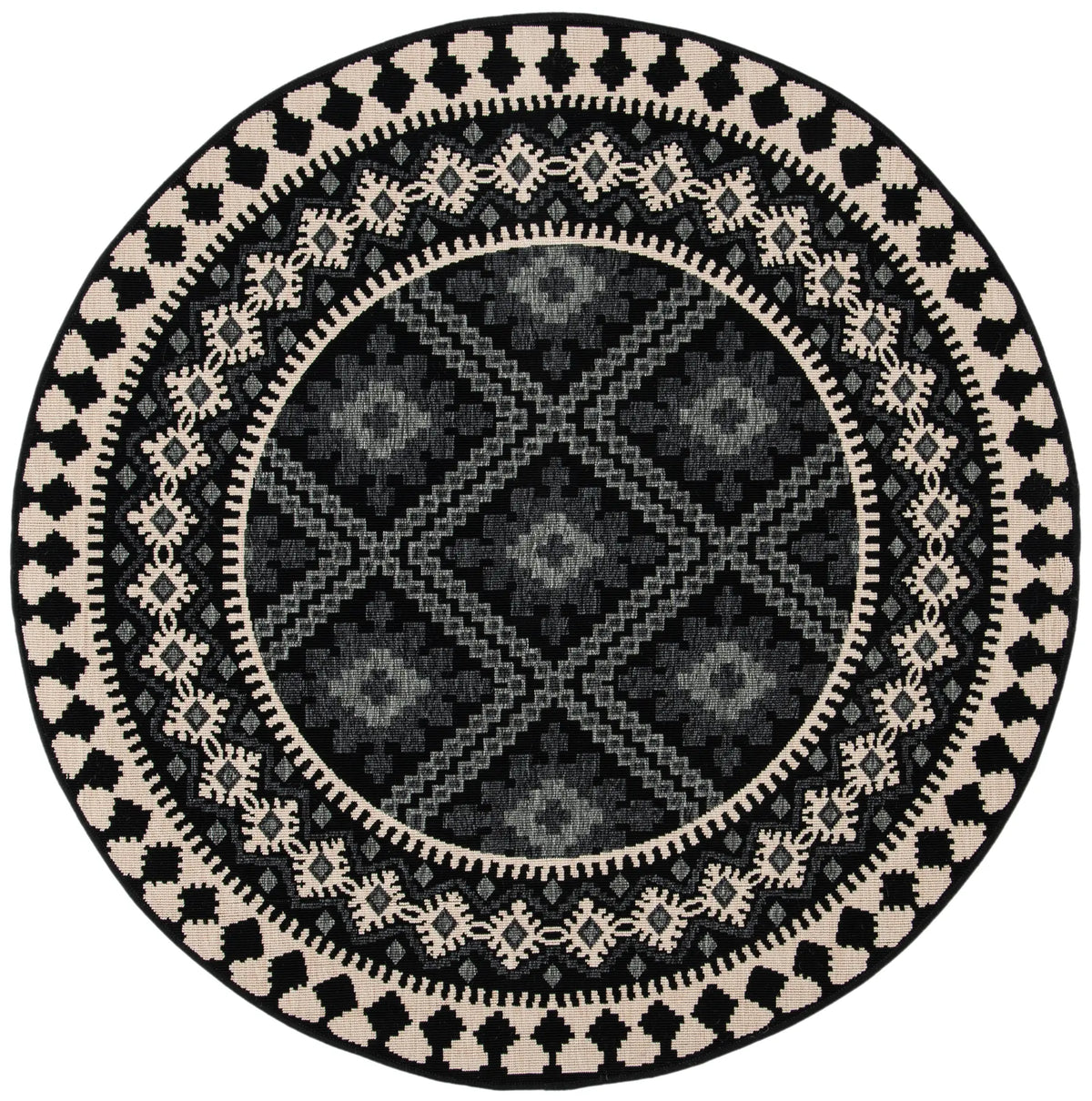 Safavieh Veranda 5'-3" x 5'-3" Rug in Black / Creme