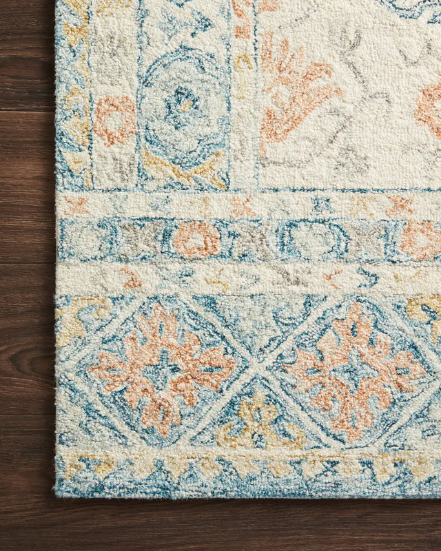 Loloi Norabel Nor-01 Ivory/Multi Rugs - corner on wood