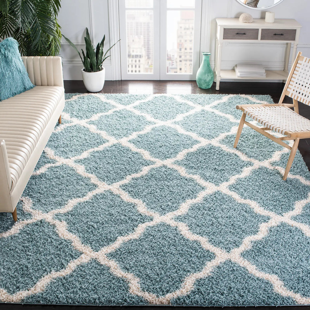 Safavieh Sgd-Dallas Shag 10'-0" x 14'-0" Rug in Seafoam / Ivory