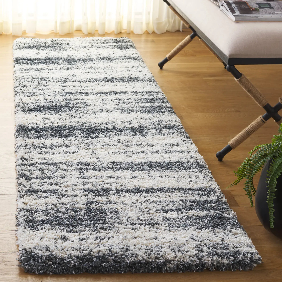 Safavieh Hudson Shag 2'-3" x 8'-0" Rug in Ivory / Dark Grey