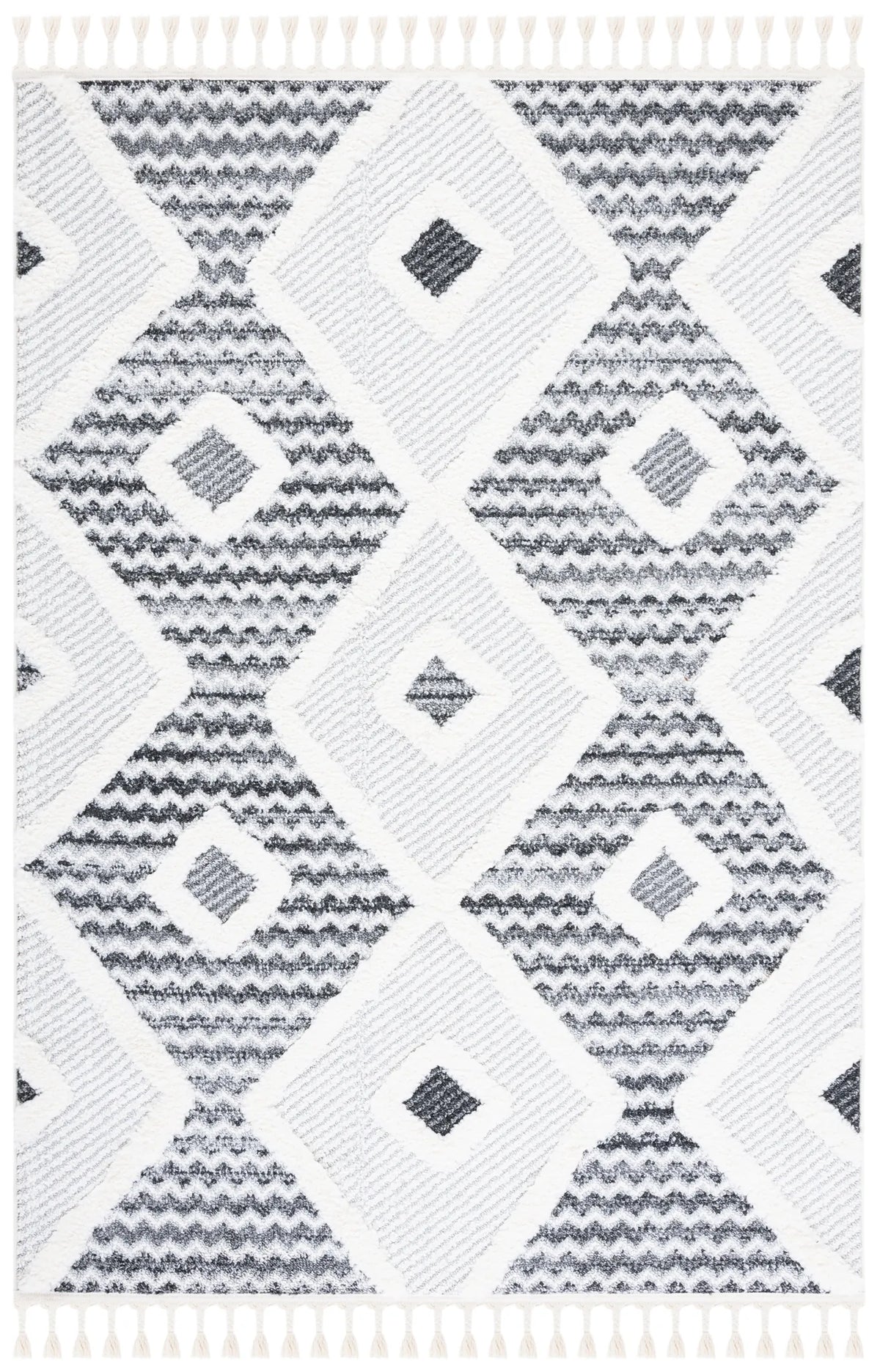 Safavieh Moroccan Tassel Shag 4'-0" x 6'-0" Rug in Grey / Ivory