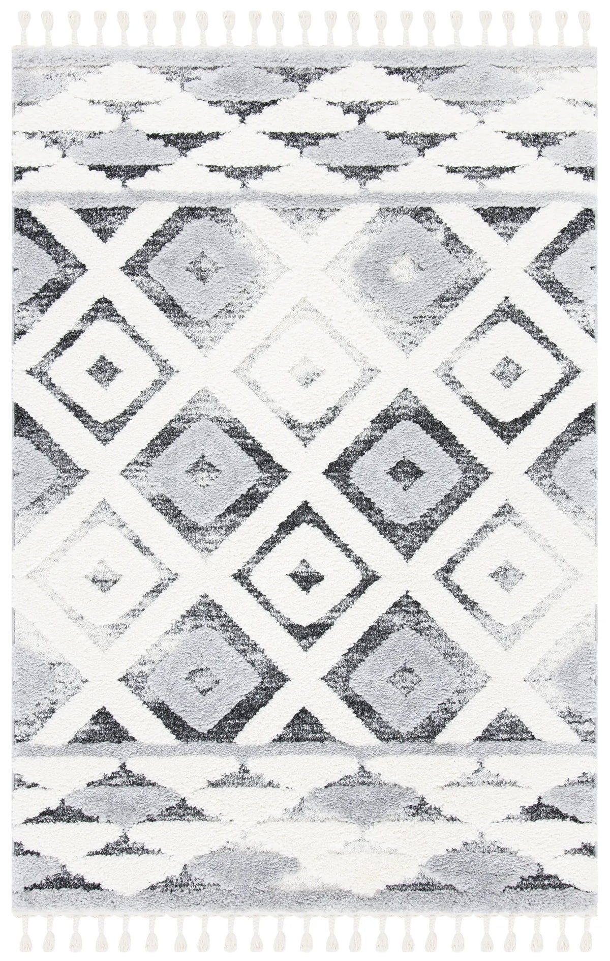Safavieh Moroccan Tassel Shag 4'-0" x 6'-0" Rug in Grey / Ivory