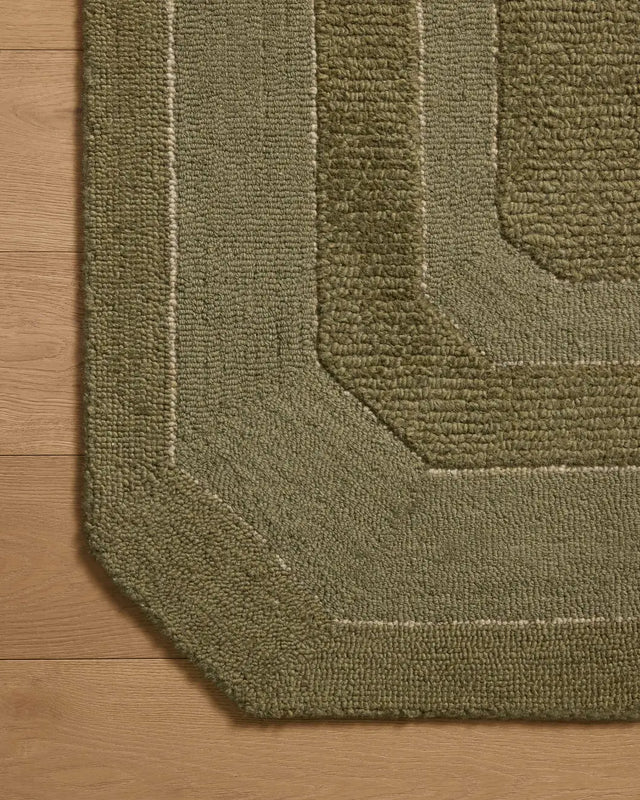 Loloi Clayton CLN-01 Olive Rug - corner on wood