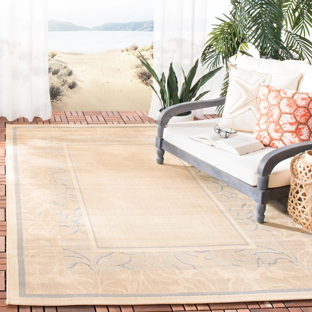 Safavieh Courtyard 4'-0" x 5'-7" Rug in Natural / Blue