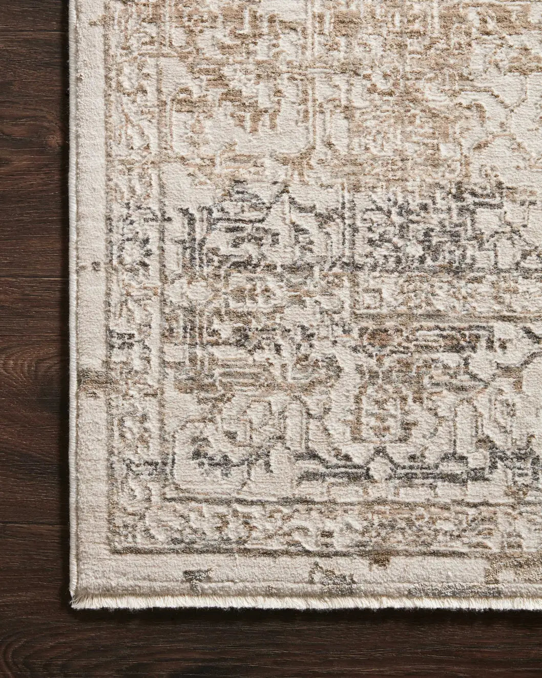 Loloi Homage Hom-02 Beige/Grey Rugs - corner on wood