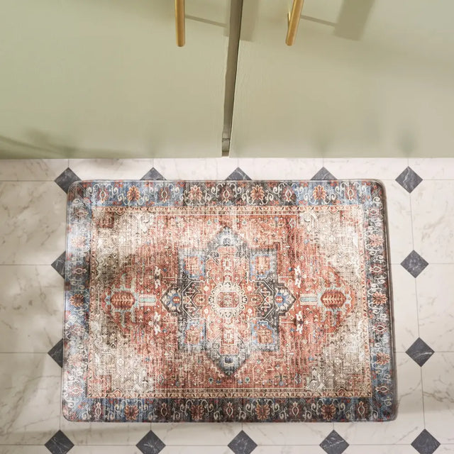 Safavieh Kitchen Mat 100 1'-6" x 2'-0" Rug in Rust / Aqua