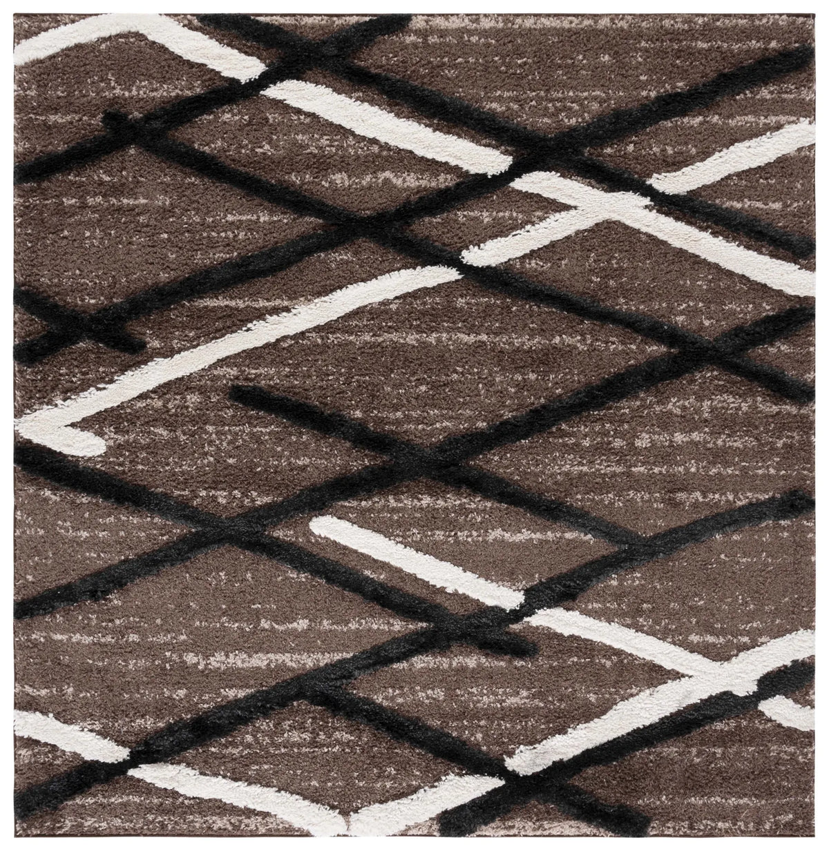 Safavieh Hi-Lo Shag 6'-7" x 6'-7" Rug in Brown / Ivory Charcoal
