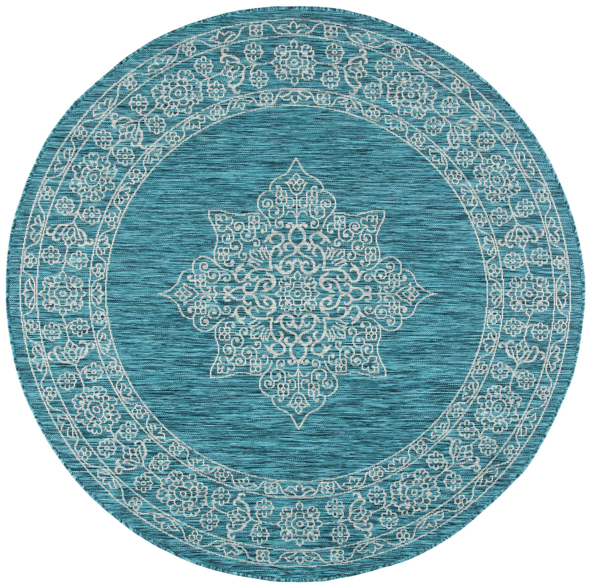 Safavieh Courtyard 6'-7" x 6'-7" Rug in Teal / Ivory