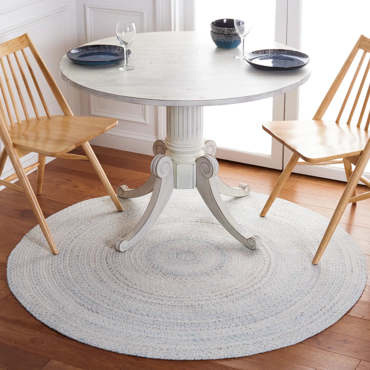 Safavieh Braided 5'-0" x 5'-0" Rug in Ivory / Light Blue
