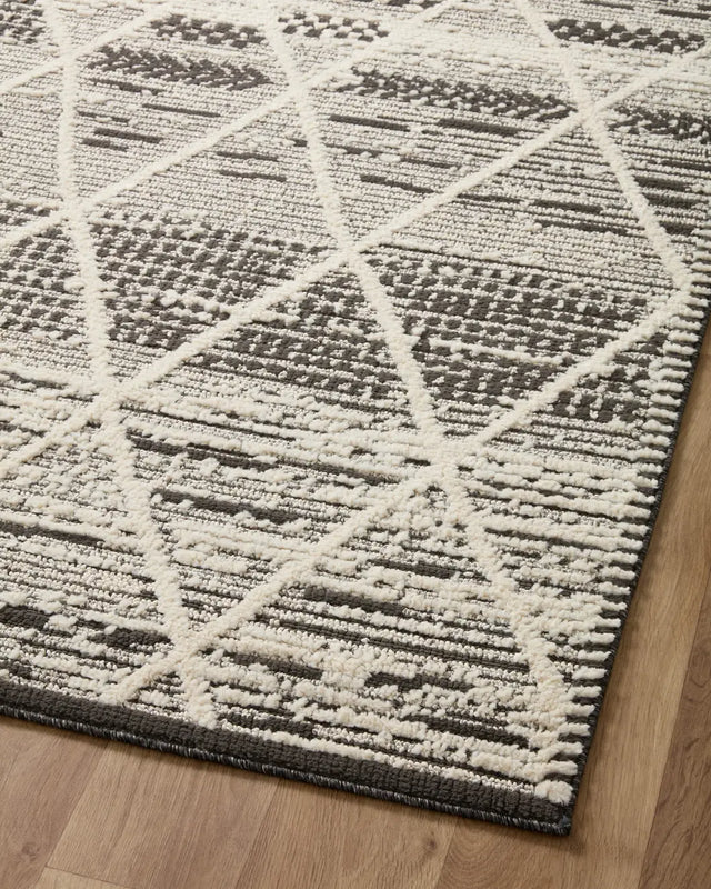 Loloi Fabian Fab-03 Charcoal/Ivory Rug - angled corner on wood