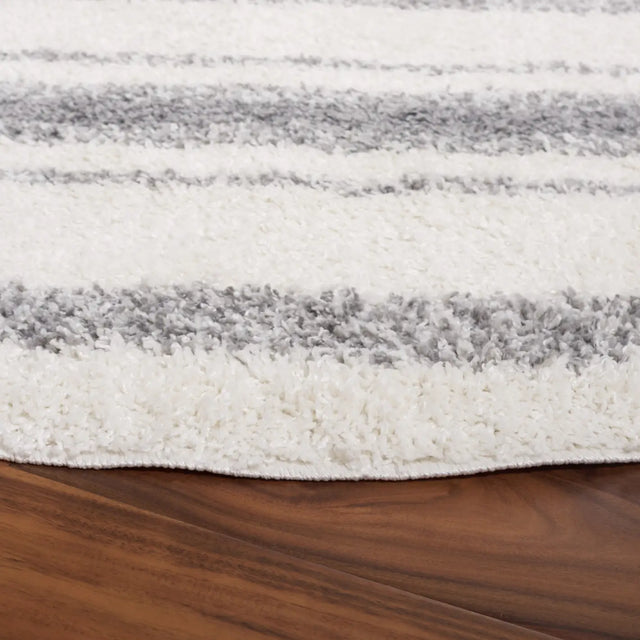Safavieh Border & Stripe Shag 200 6'-7" x 6'-7" Rug in Ivory / Grey