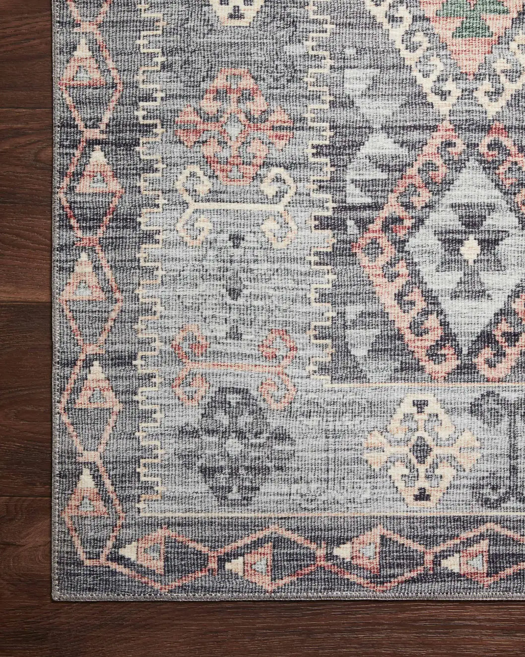 Loloi Zion Zio-01 Grey/Multi Rugs - corner on wood