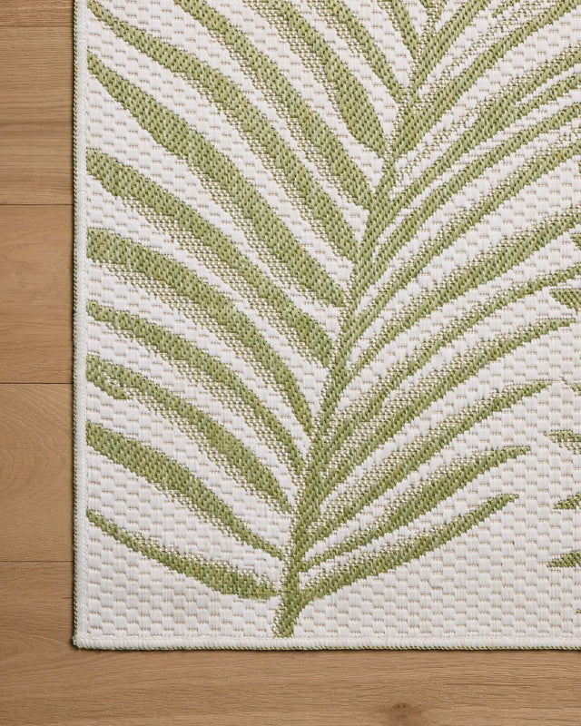 Loloi Easton ESN-06 Ivory / Green Rug - corner on wood
