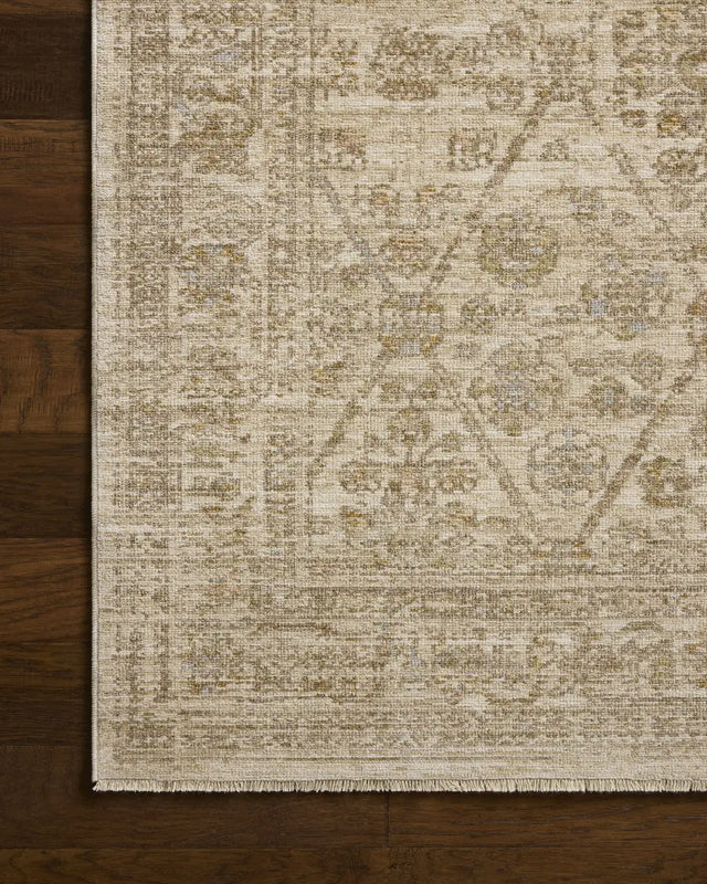 Loloi Elora ELR-01 Traditional Power Loomed Ivory, Multi Rug - corner on wood