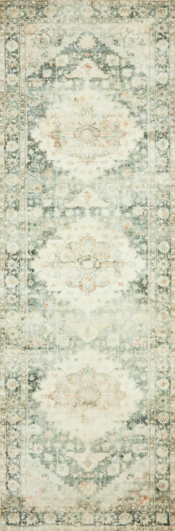Loloi Rosette Ros-08 Teal/Ivory Rugs - runner flat