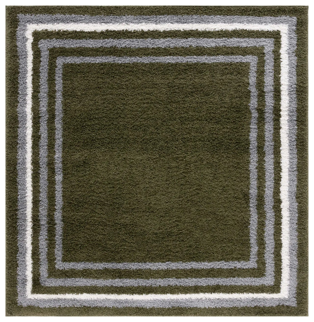 Safavieh Border & Stripe Shag 200 6'-7" x 6'-7" Rug in Green
