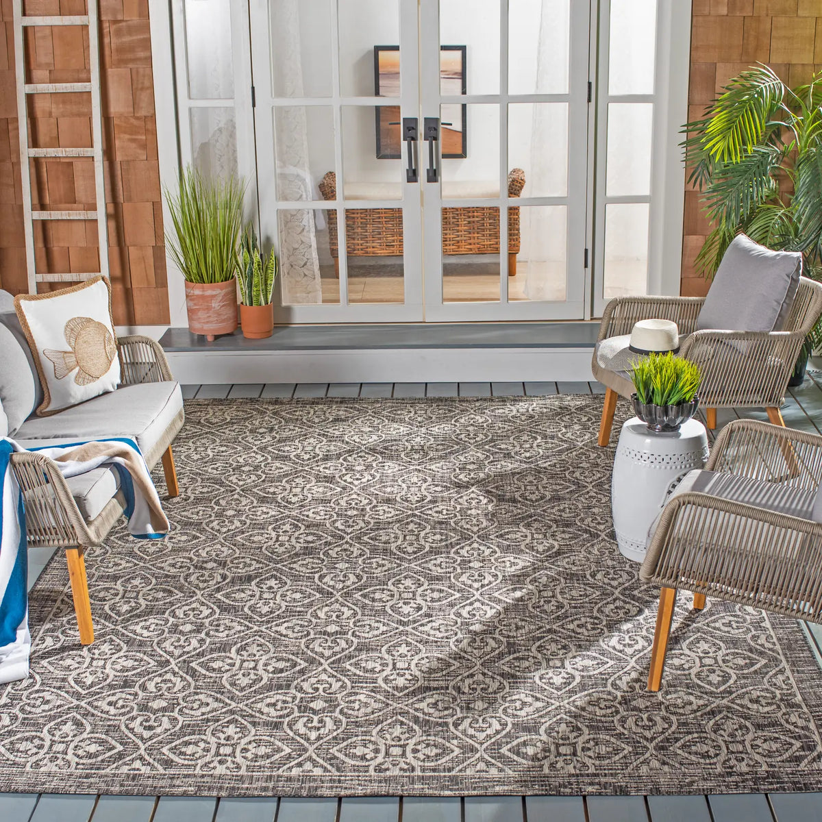 Safavieh Courtyard 6'-7" x 9'-6" Rug in Black / Light Grey