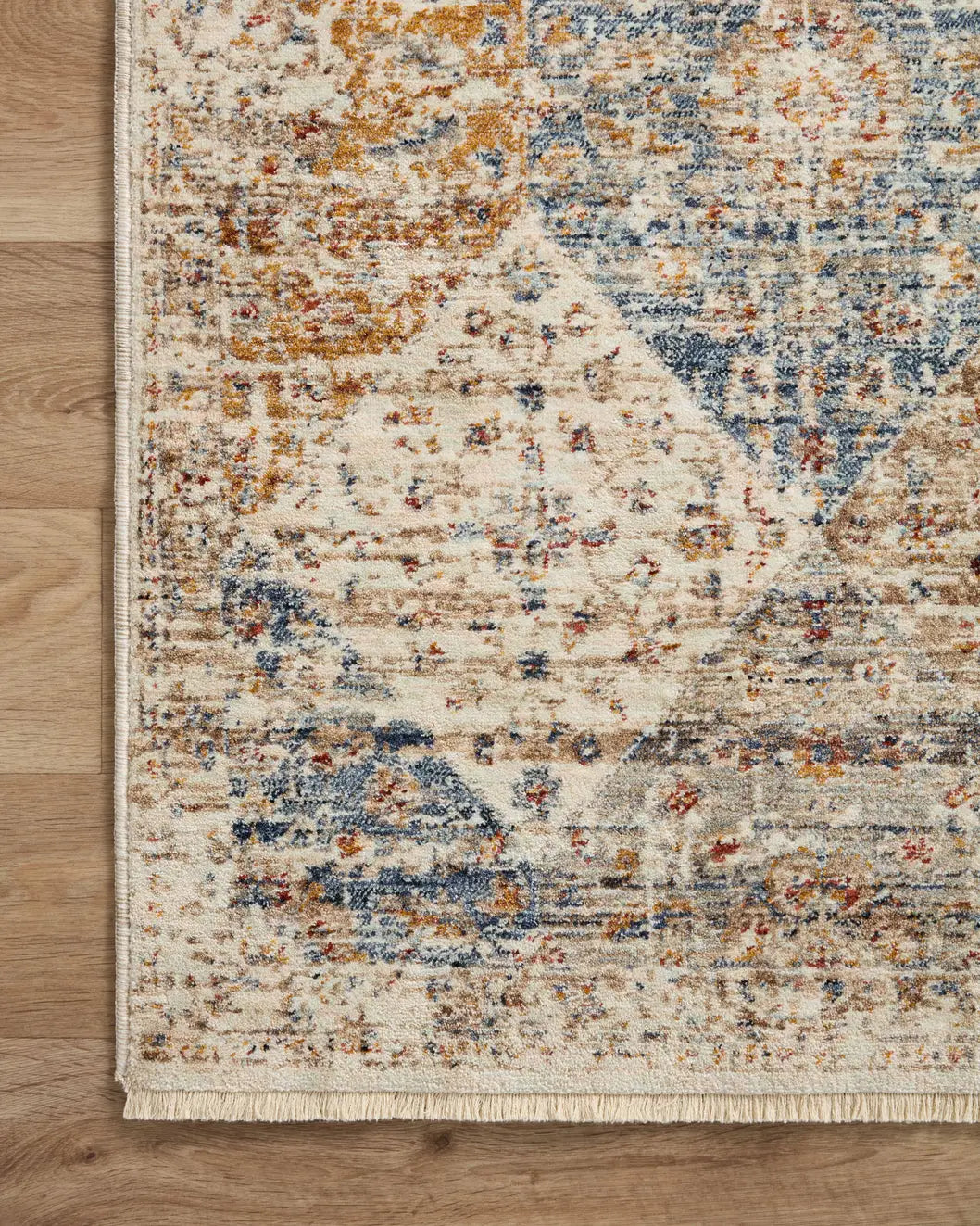 Loloi Sorrento Sor-02 Ivory/Multi Rug - corner on wood