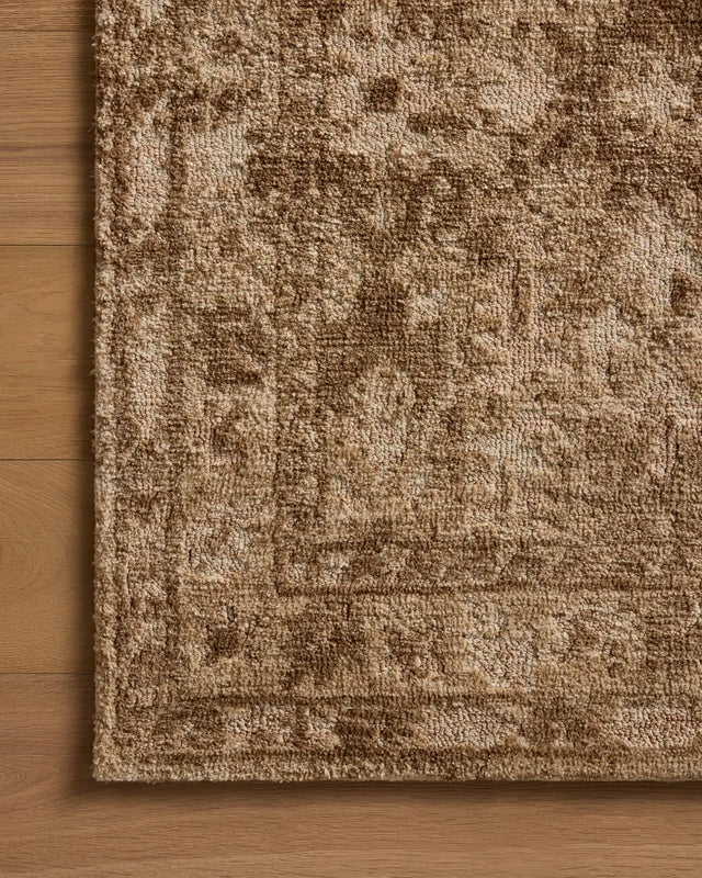 Loloi Percival PCV-03 Mocha / Sand Rug - corner on wood