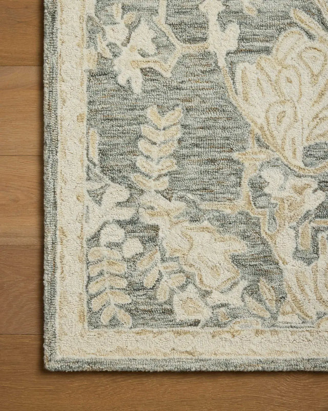 Loloi Lenore LNO-02 Lagoon / Wheat Rug - corner on wood