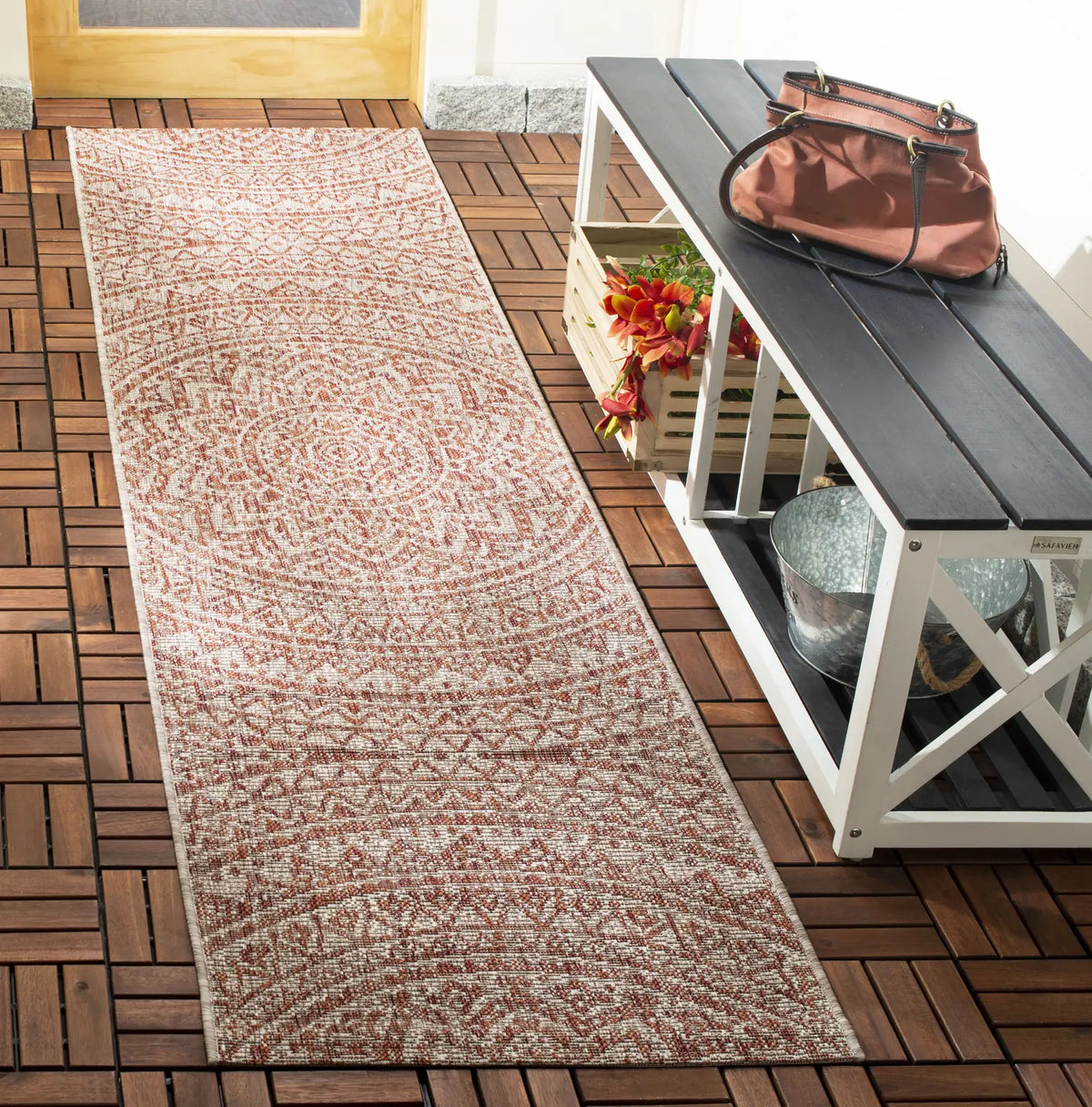 Safavieh Courtyard 2'-3" x 10'-0" Rug in Light Beige / Terracotta