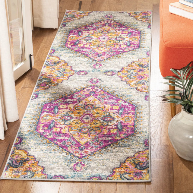 Safavieh Madison 2'-3" x 10'-0" Rug in Light Grey / Fuchsia