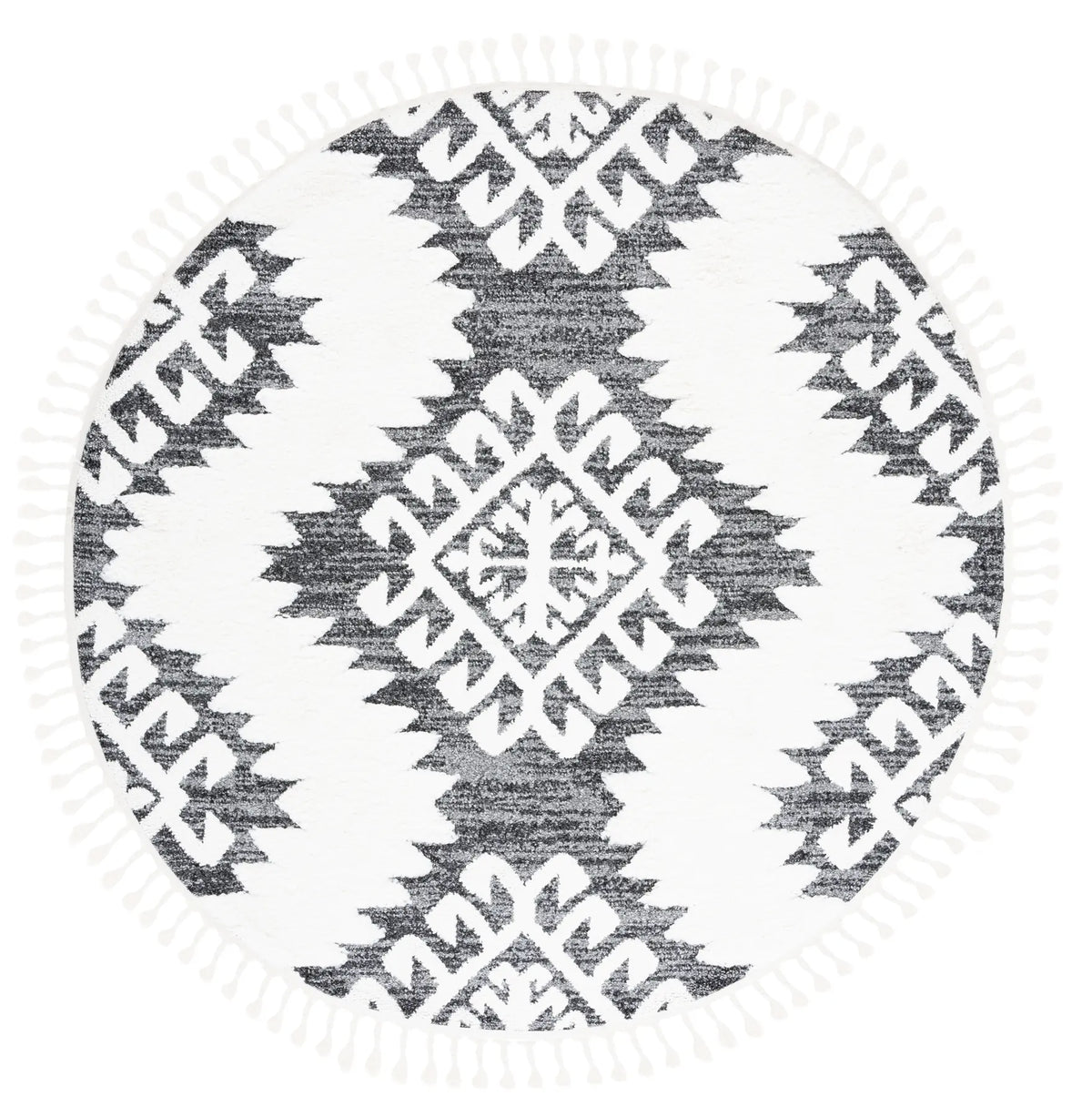 Safavieh Moroccan Tassel Shag 6'-7" x 6'-7" Rug in Dark Grey / Ivory