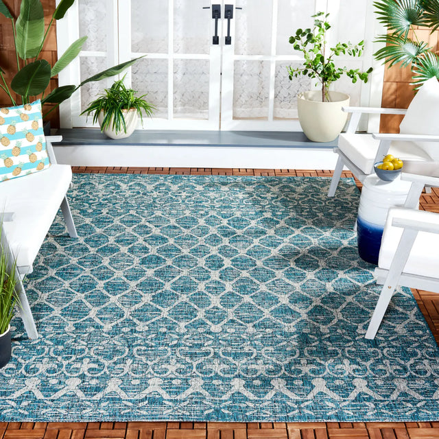 Safavieh Courtyard 6'-7" x 9'-6" Rug in Teal / Grey