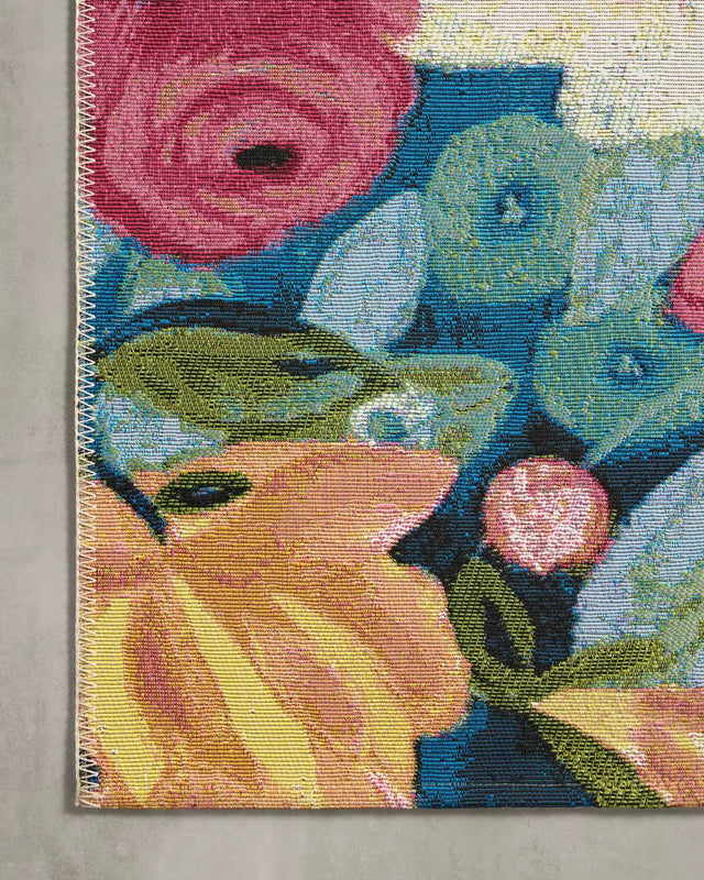 Loloi Botanical Bot-02 Navy/Multi Rug - corner on wood