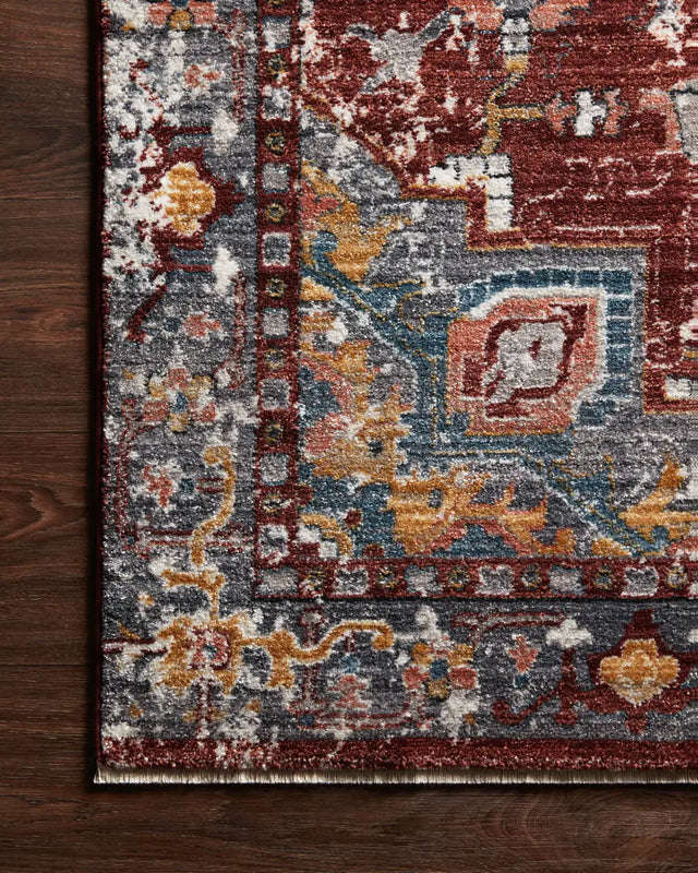 Loloi Samra Sam-10 Brick/Grey Rugs - corner on wood