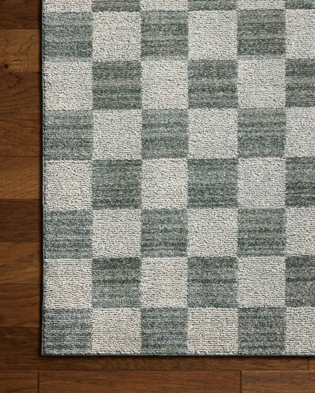 Chris Loves Julia x Loloi Calvin CLV-01 Blue / Ivory Rug - corner on wood
