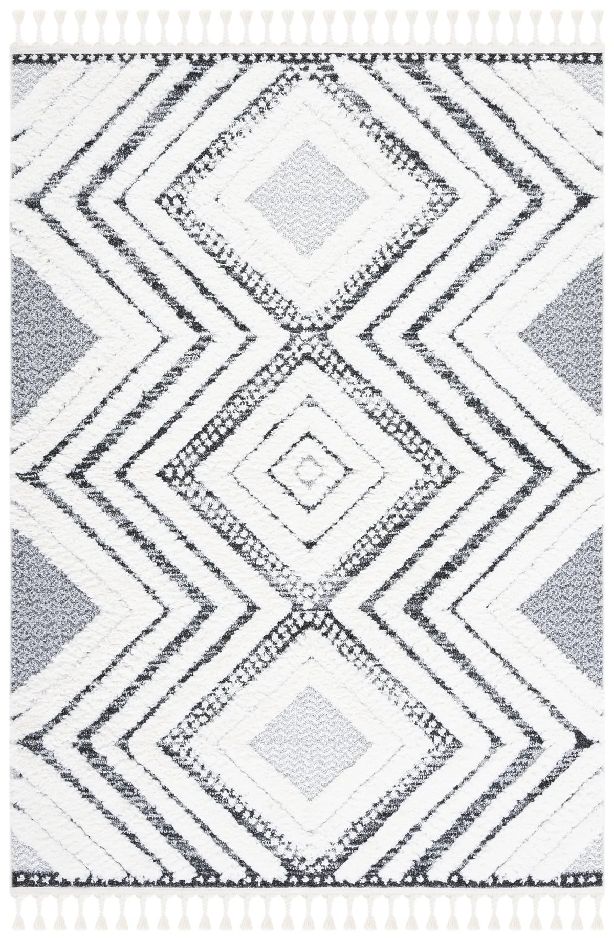 Safavieh Moroccan Tassel Shag 4'-0" x 6'-0" Rug in Ivory / Grey