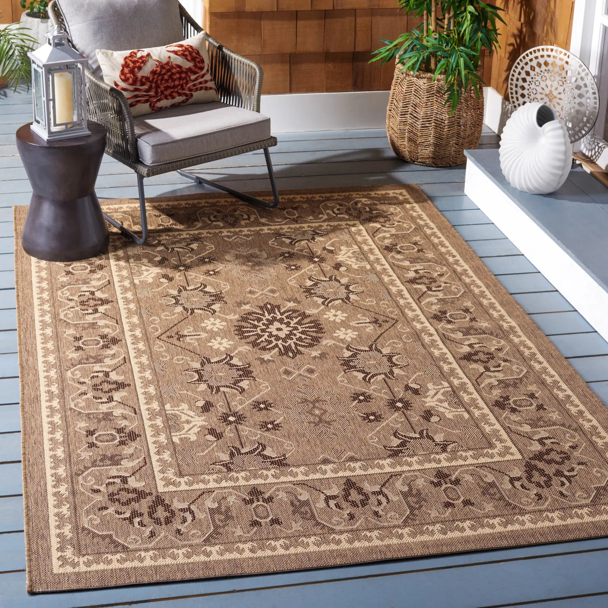 Safavieh Courtyard 5'-3" x 7'-7" Rug in Brown / Creme