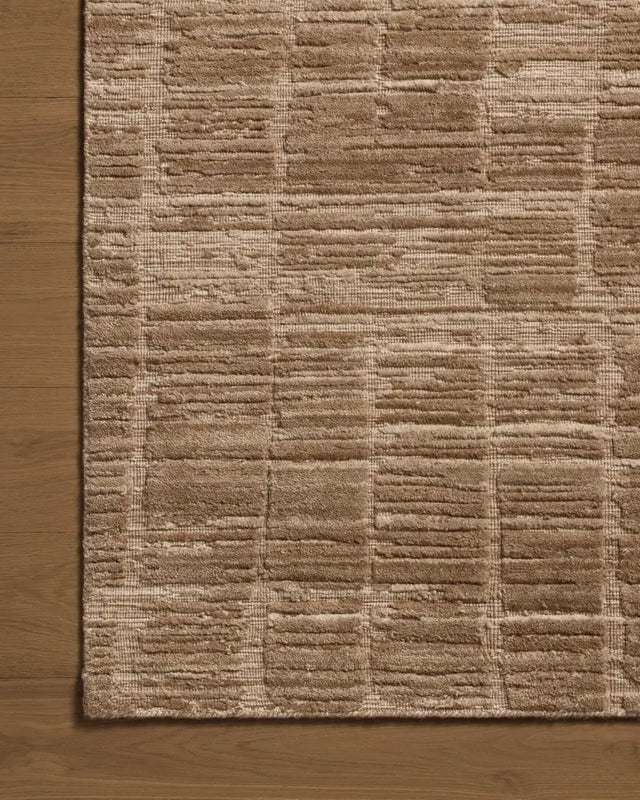 Jean Stoffer x Loloi Daniel DAN-01 Fawn Rug - corner on wood