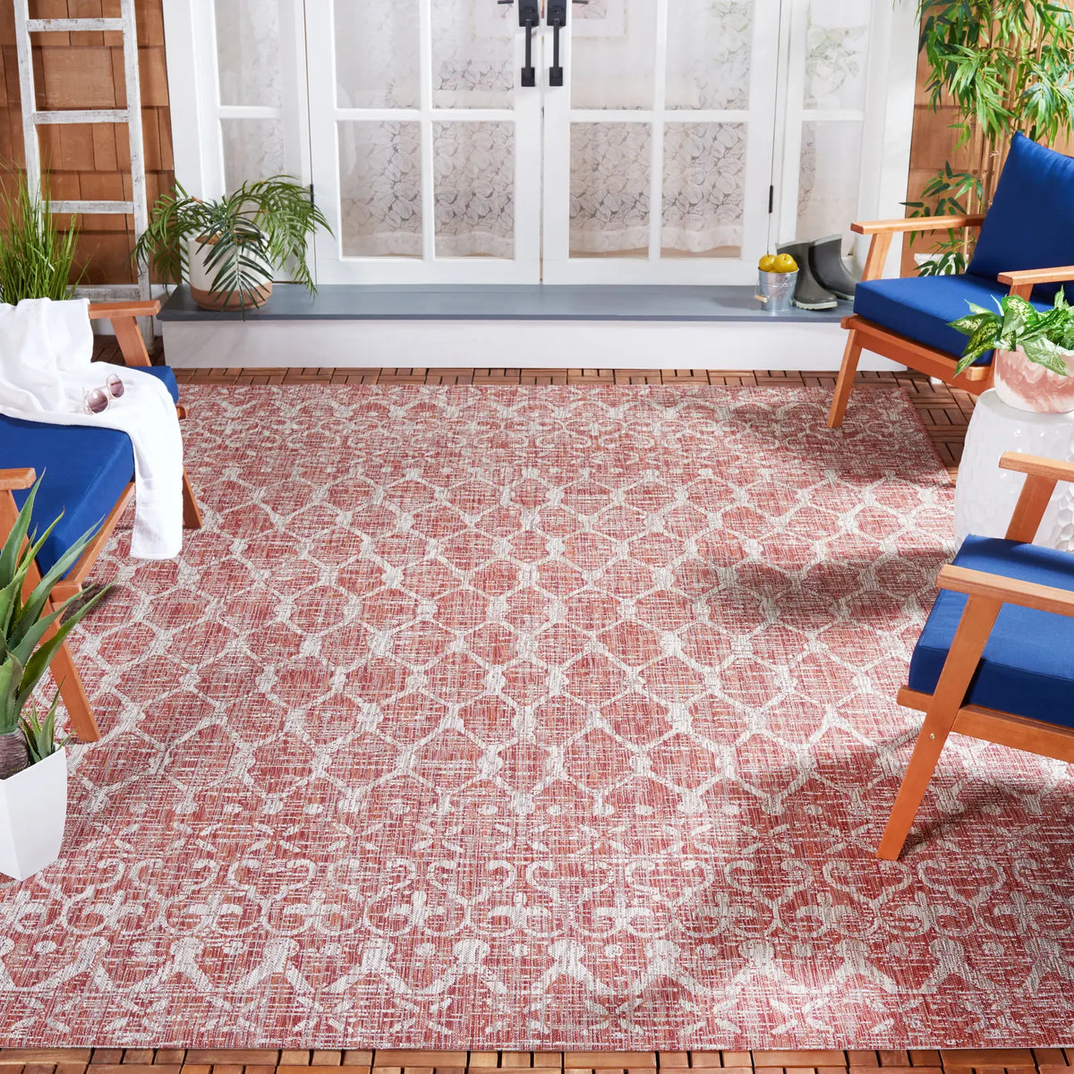 Safavieh Courtyard 8'-0" x 11'-0" Rug in Rust / Grey