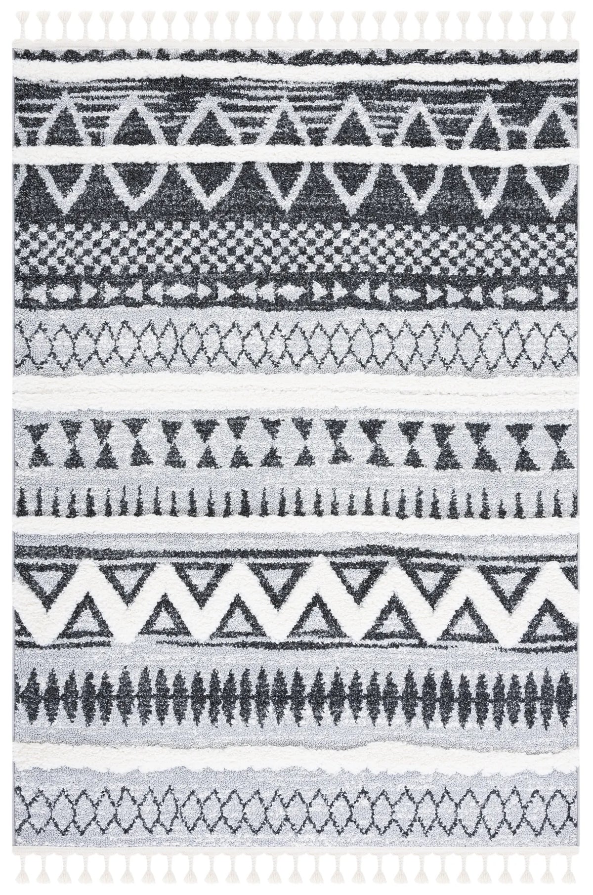 Safavieh Moroccan Tassel Shag 4'-0" x 6'-0" Rug in Grey / Black