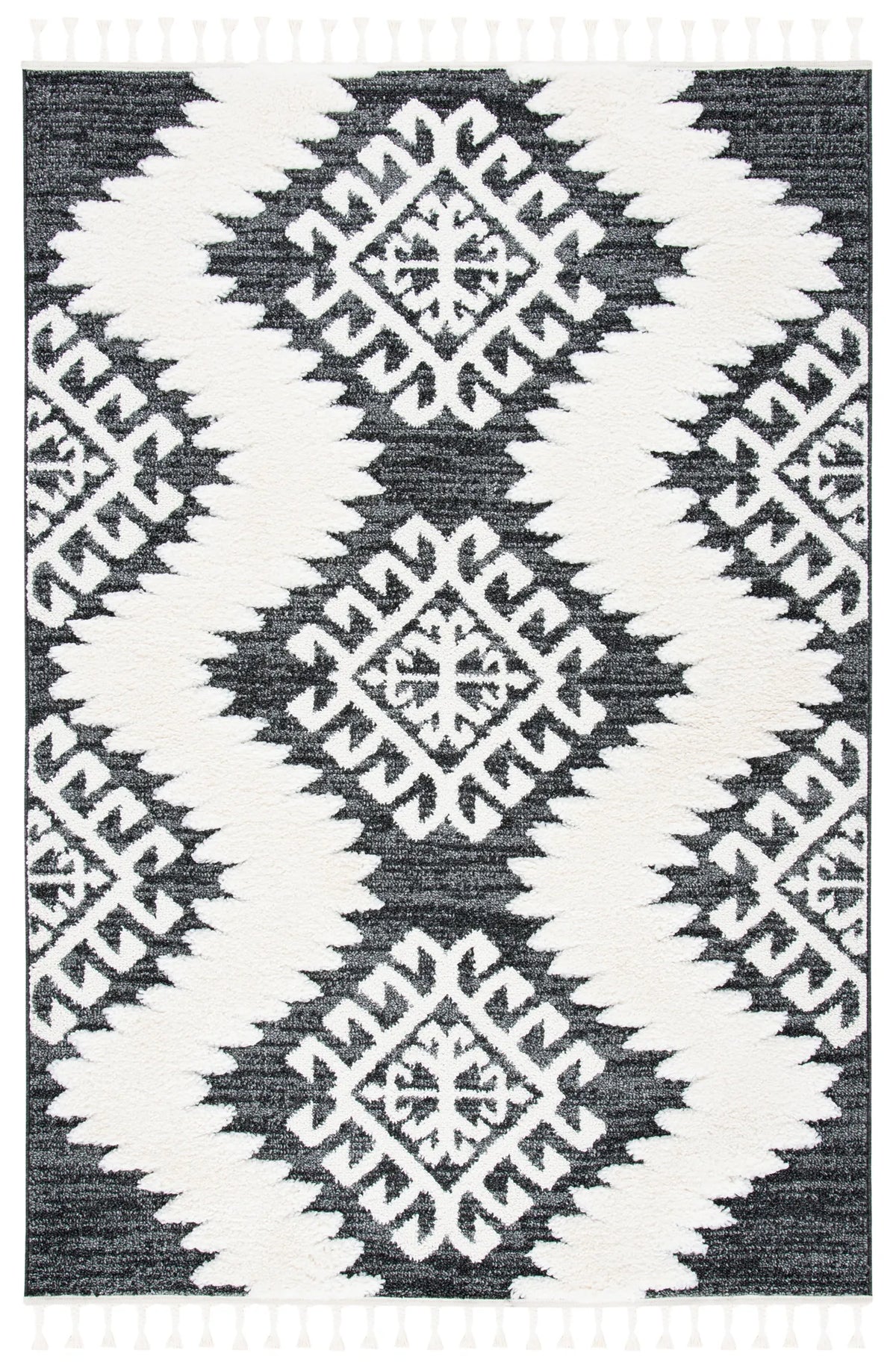 Safavieh Moroccan Tassel Shag 4'-0" x 6'-0" Rug in Dark Grey / Ivory