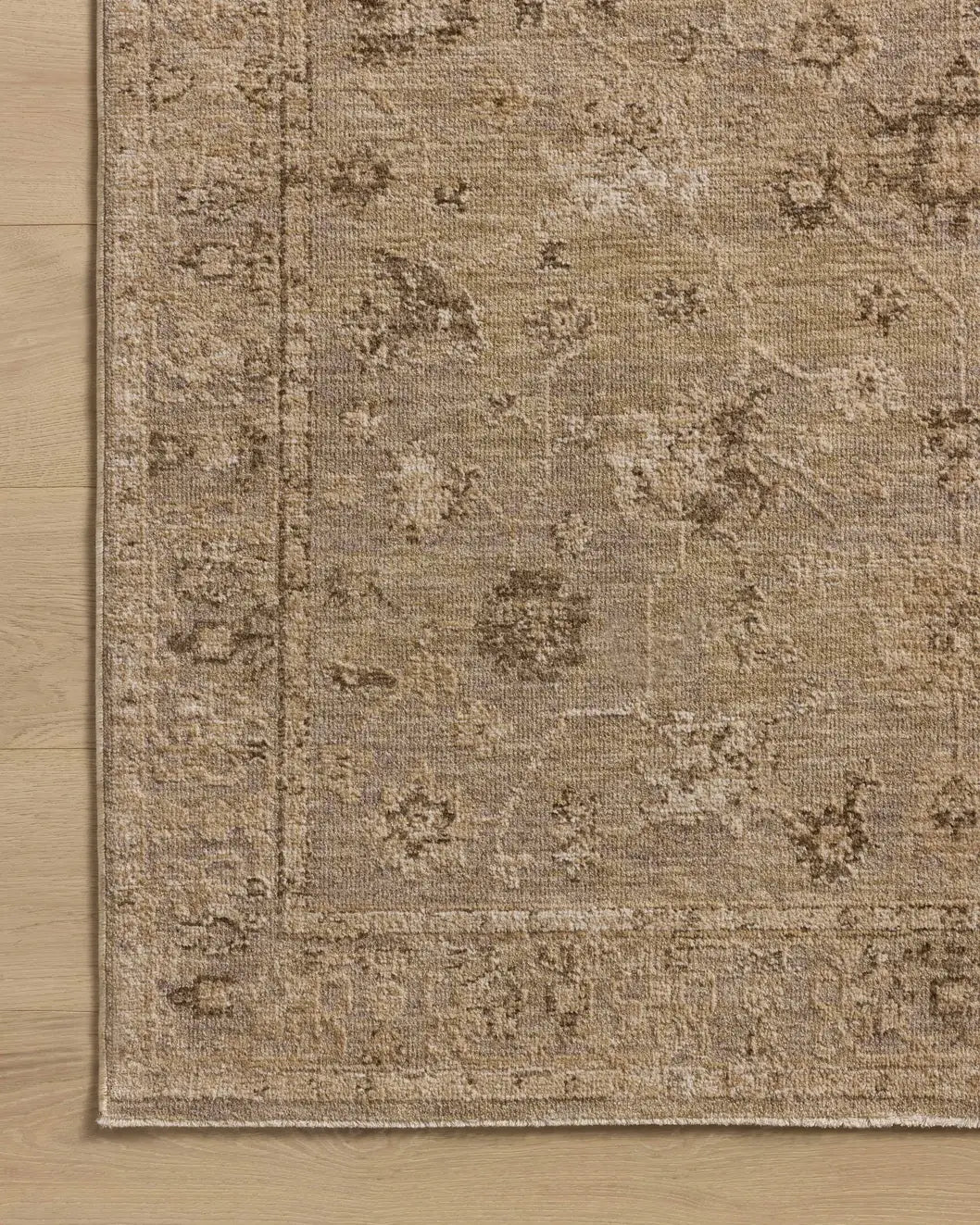 Loloi Willa WIA-02 Taupe / Natural Power Loomed Rug - corner on wood