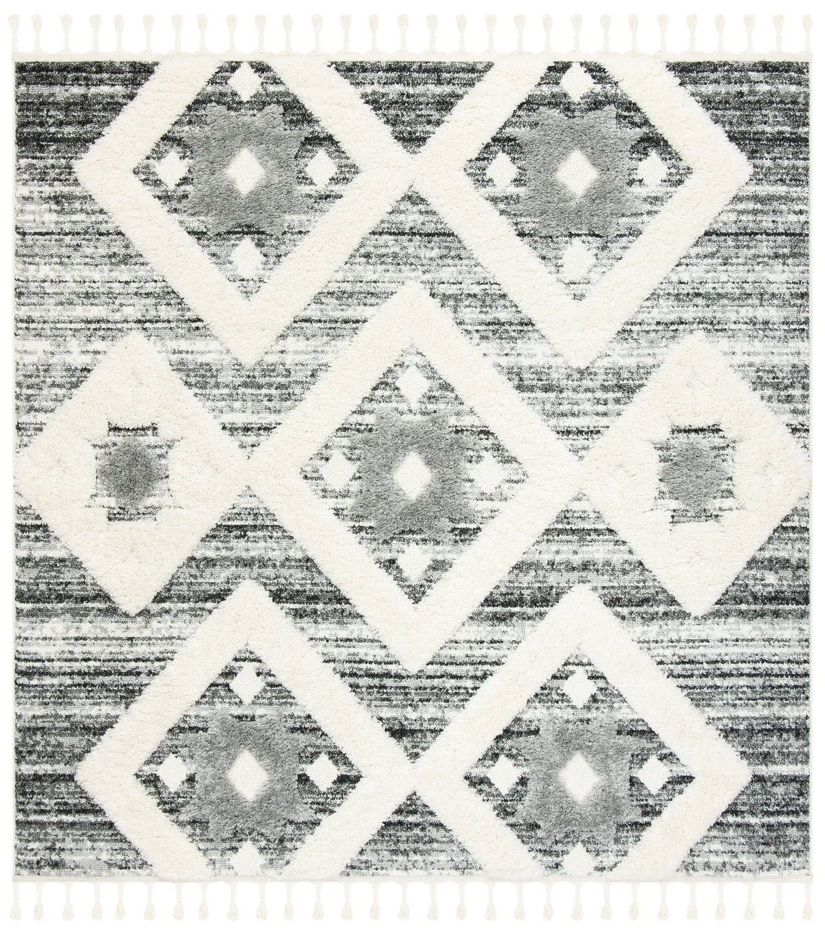 Safavieh Moroccan Tassel Shag 6'-7" x 6'-7" Rug in Grey / Ivory