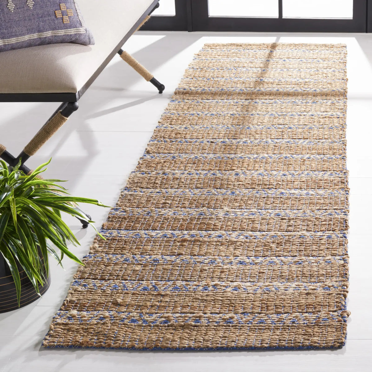 Safavieh Natural Fiber 2'-3" x 8'-0" Rug in Blue / Natural