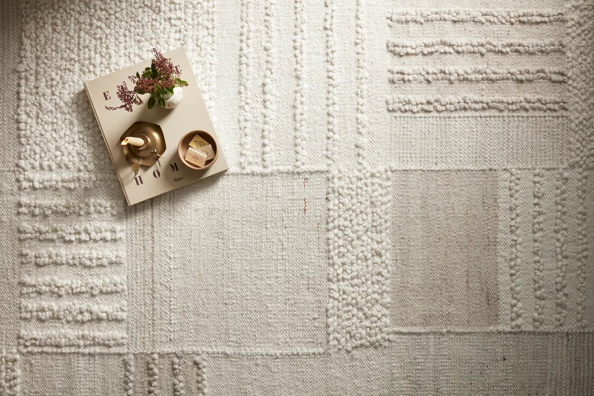 Loloi Manfred Man-01 Ivory/Pebble Rug - styled aerial 1