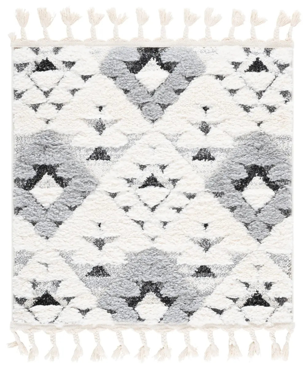 Safavieh Moroccan Tassel Shag 3'-0" x 3'-0" Rug in Ivory / Grey