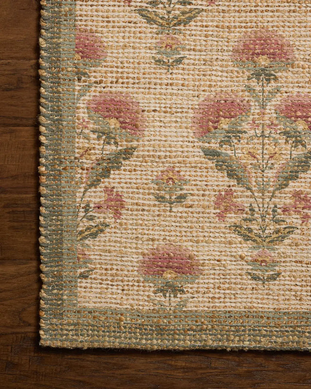 Chris Loves Julia x Loloi Rue RUE-01 Sage / Blush Rug - corner on wood